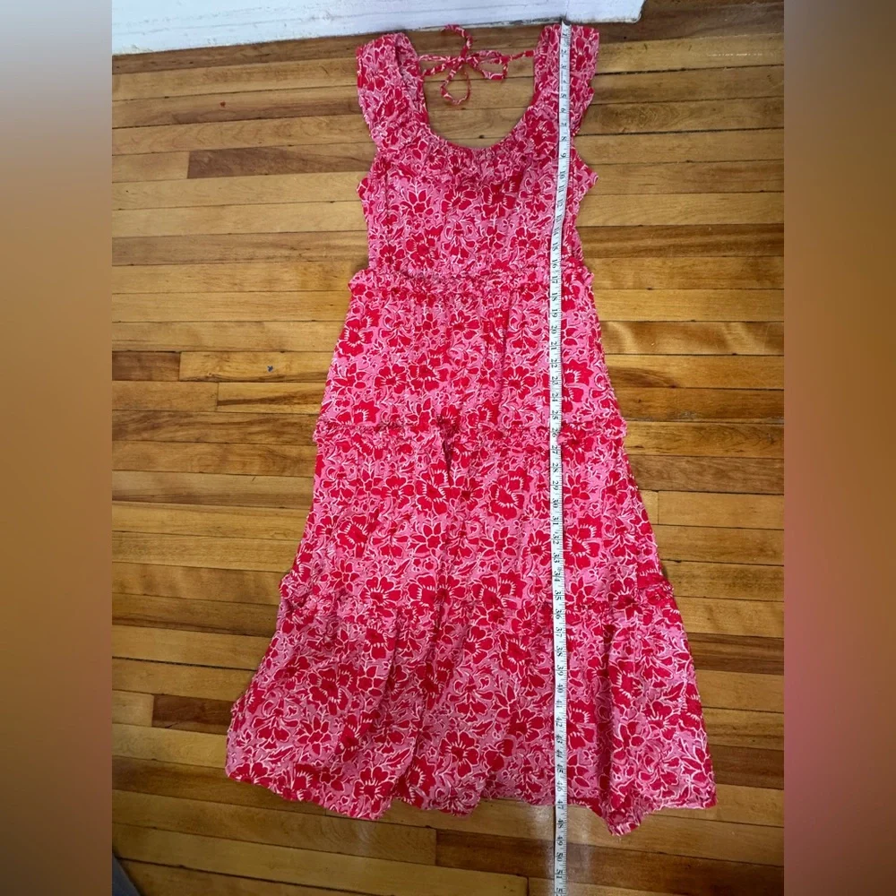 J. Crew Coral Pink Floral Tiered Midi Dress